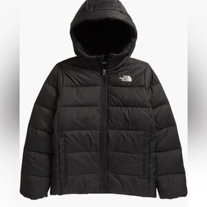 Black North Face Boys 550 Down Water-Resistant Hooded Coat